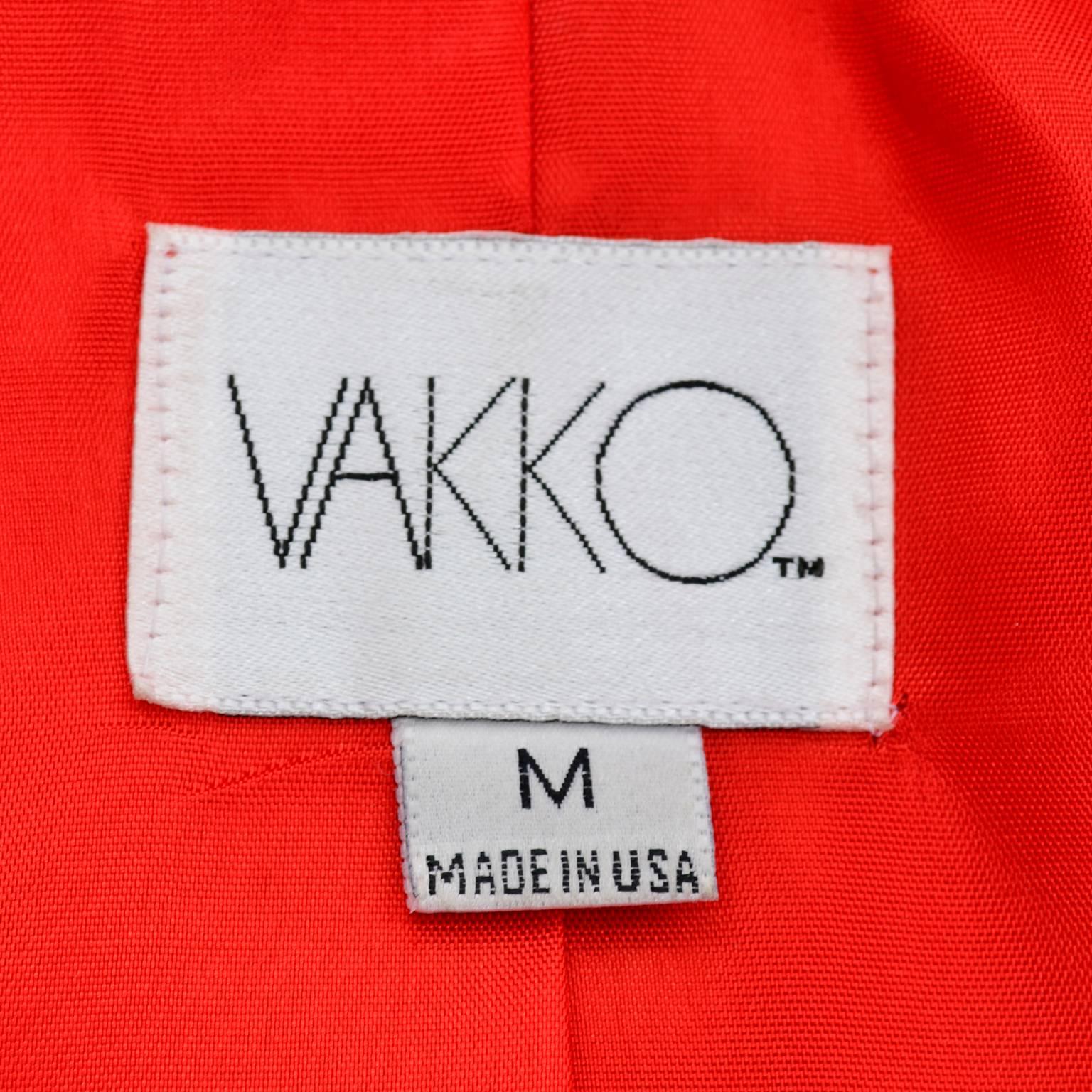 Women's 1980s Vakko Orange Red Leather Semi Swing Coat Medium Jacket Made in USA 