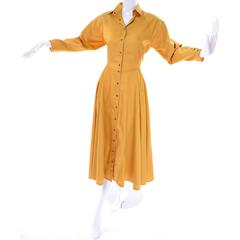 1980s Alaia Vintage Mustard Marigold Dress With a Full Skirt Size 10 French 42