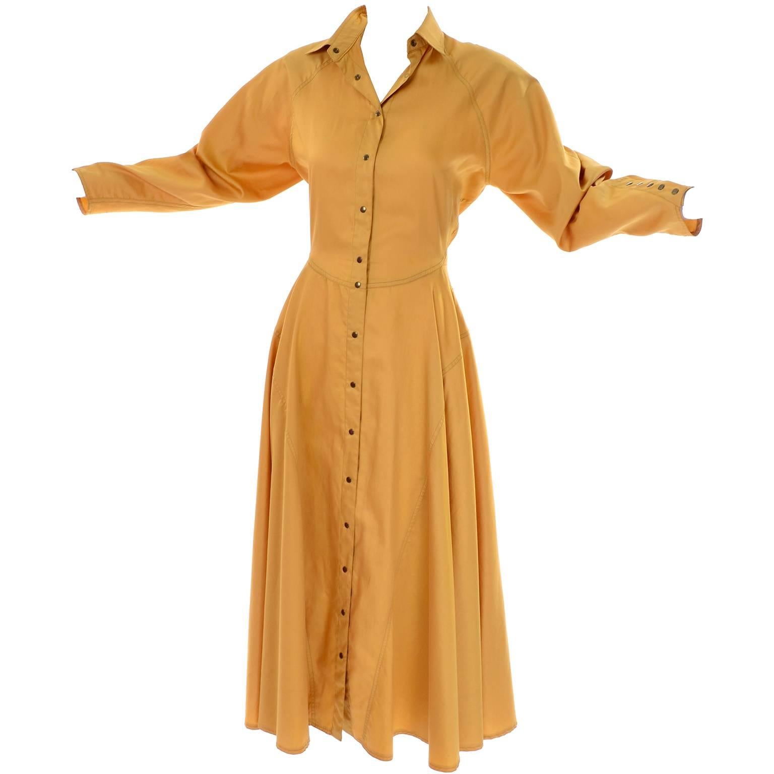 1980s Alaia Vintage Mustard Marigold Dress With a Full Skirt Size 10 French 42 2