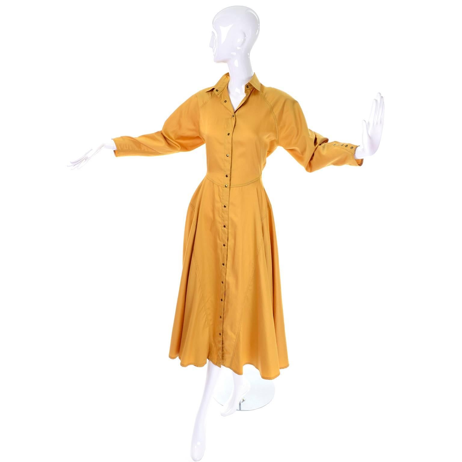 1980s Alaia Vintage Mustard Marigold Dress With a Full Skirt Size 10 French 42 In Excellent Condition In Portland, OR