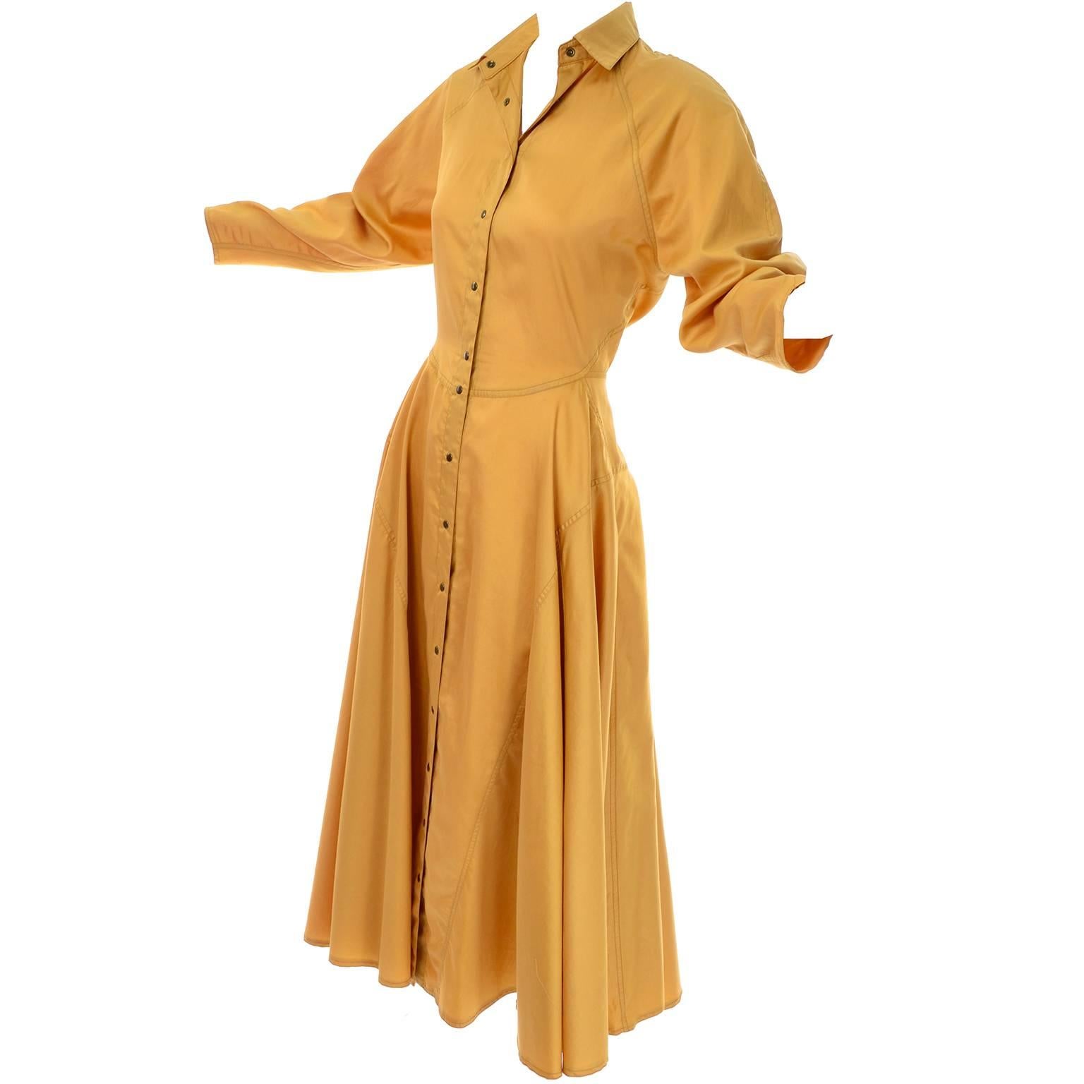 1980s Alaia Vintage Mustard Marigold Dress With a Full Skirt Size 10 French 42