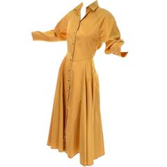 1980s Alaia Vintage Mustard Marigold Dress With a Full Skirt Size 10 French 42