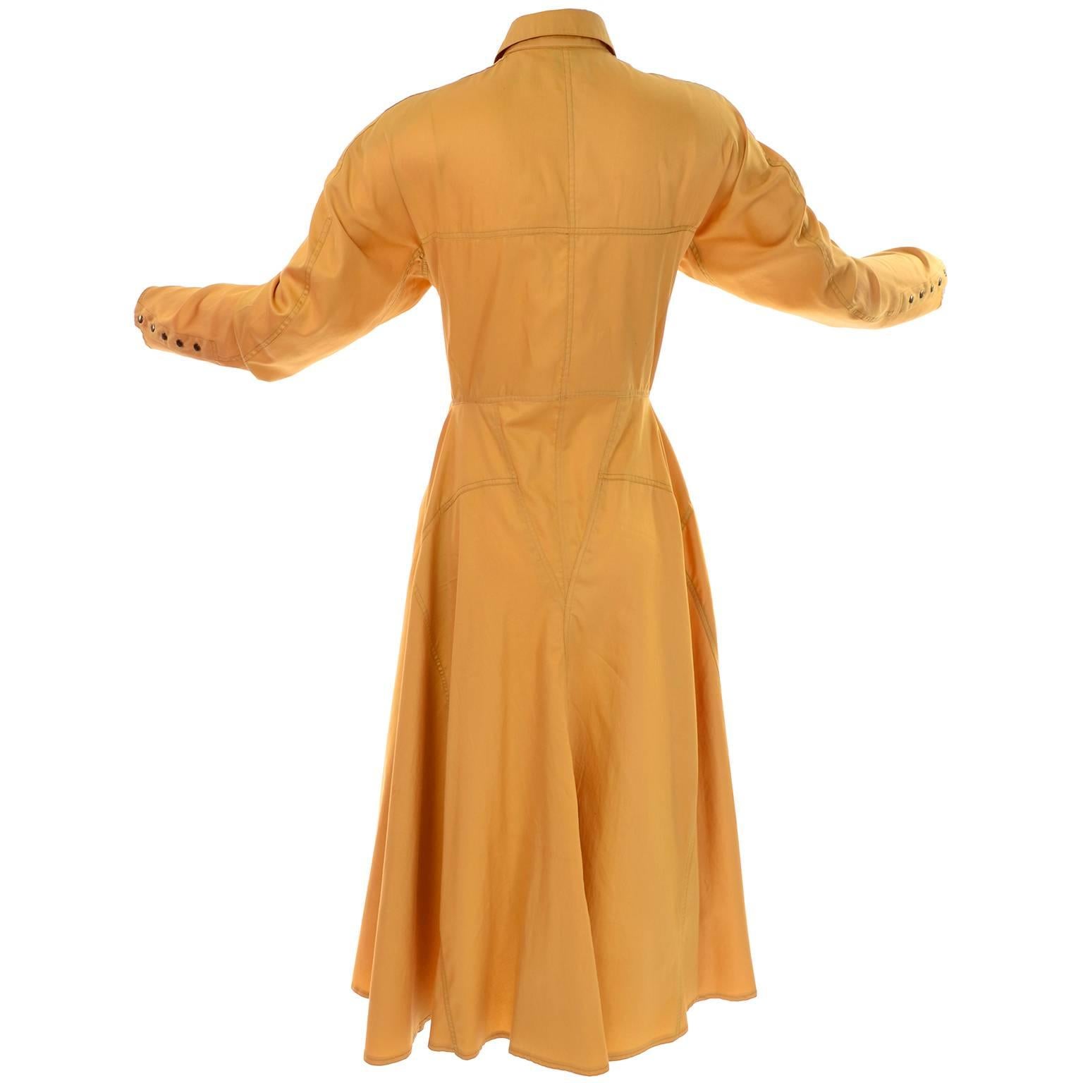 Women's 1980s Alaia Vintage Mustard Marigold Dress With a Full Skirt Size 10 French 42