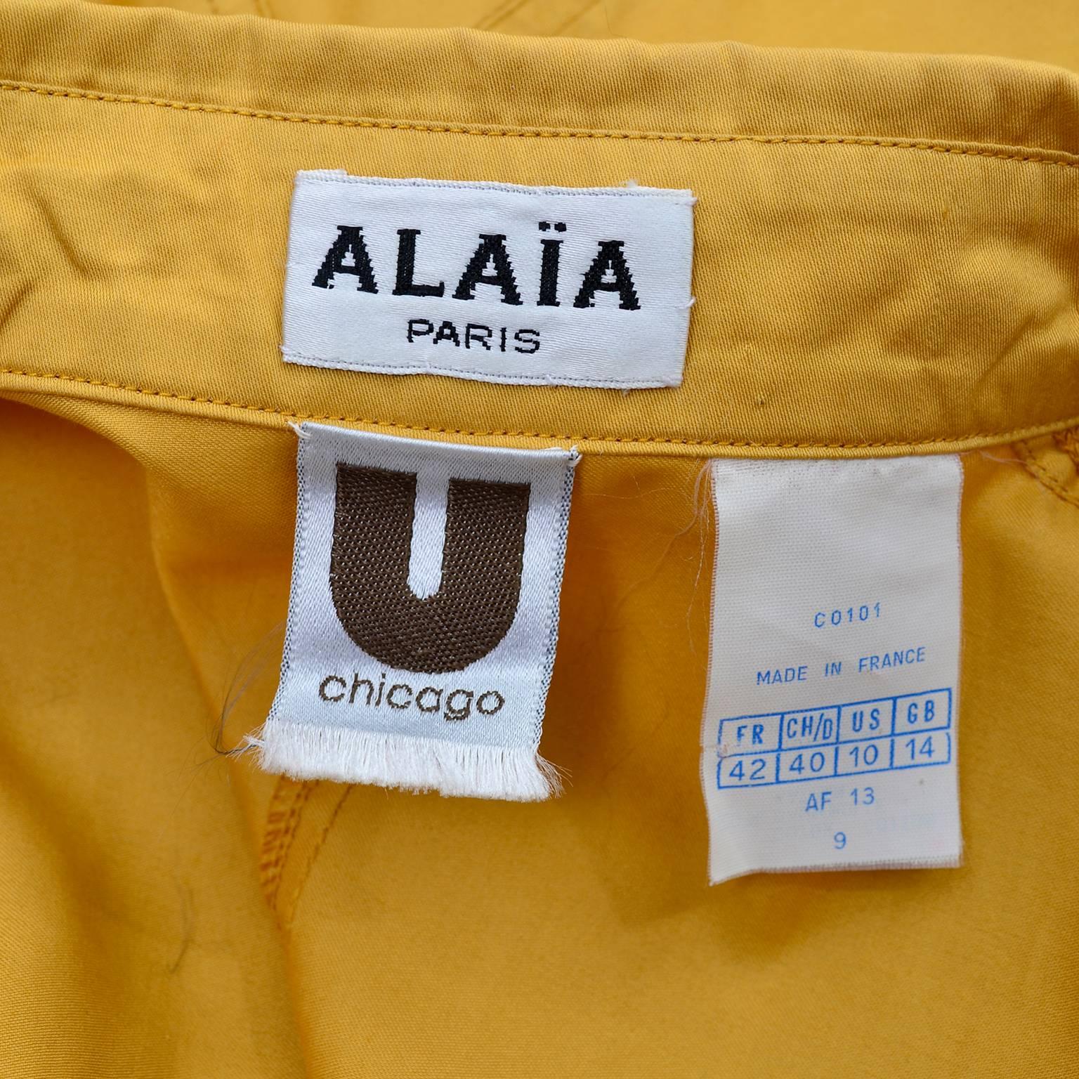 1980s Alaia Vintage Mustard Marigold Dress With a Full Skirt Size 10 French 42 5