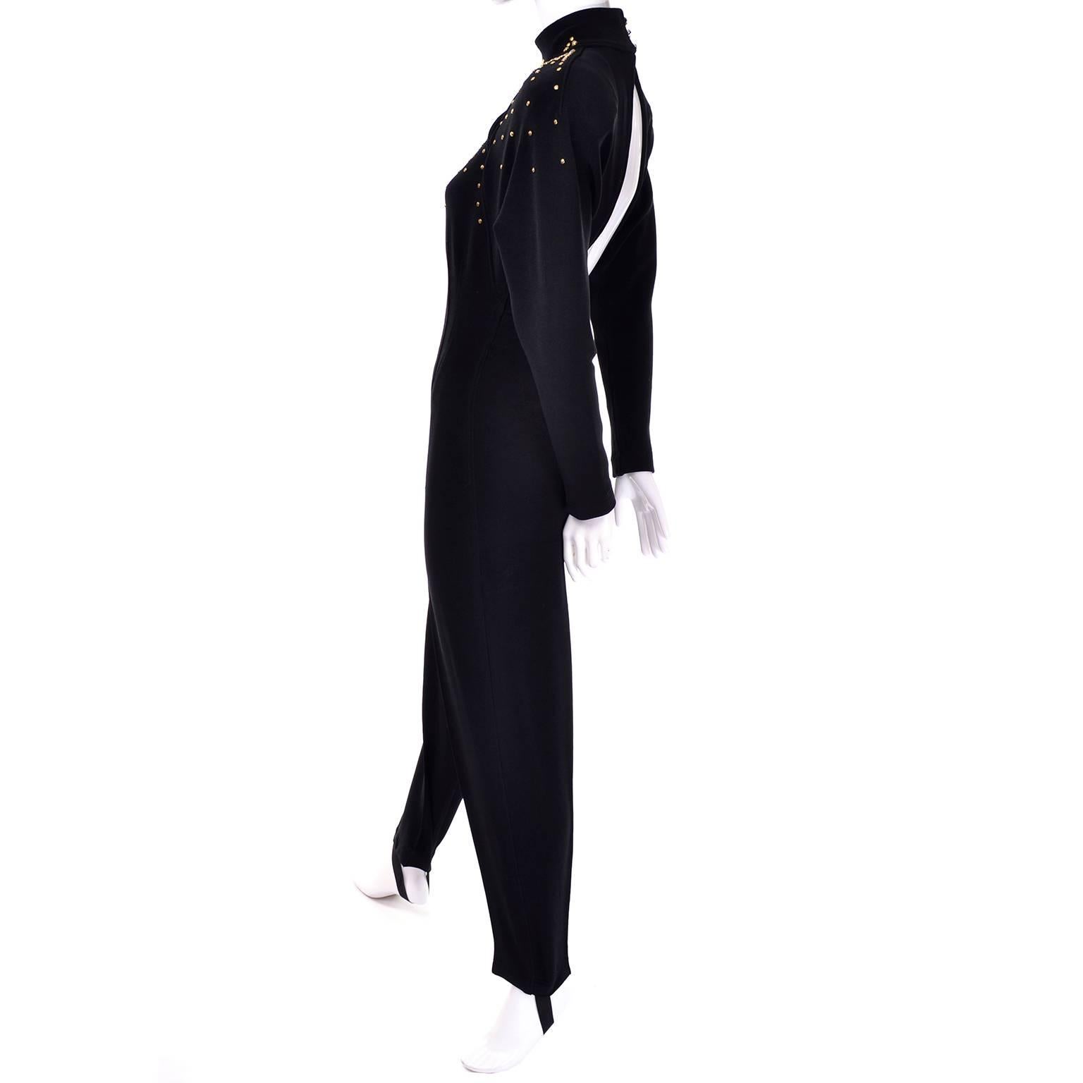 Black Studded Tadashi Vintage Jumpsuit Stirrups Keyhole Openings Medium