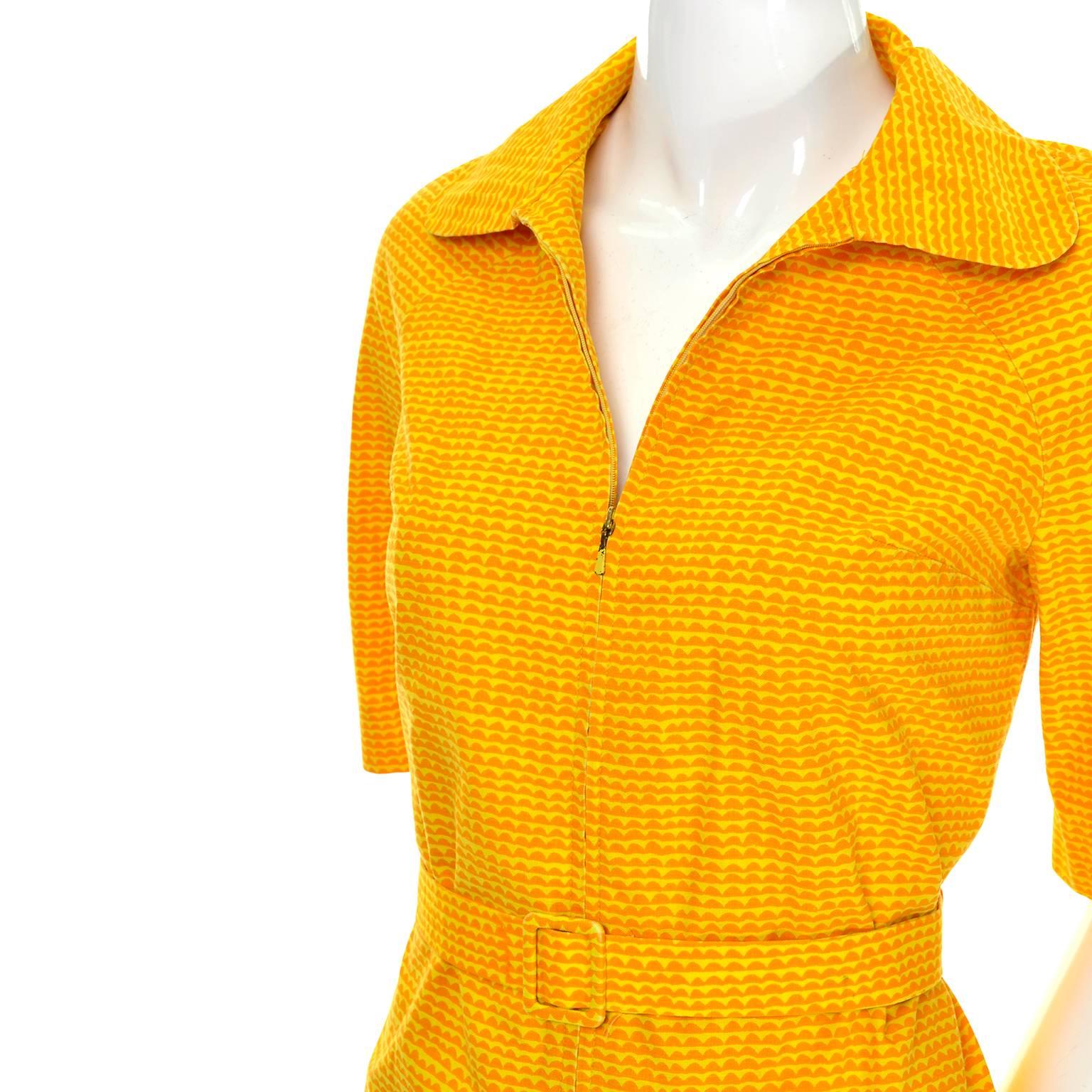 Vintage Marimekko Vintage Summer Dress Orange Yellow Cotton Print In Excellent Condition In Portland, OR