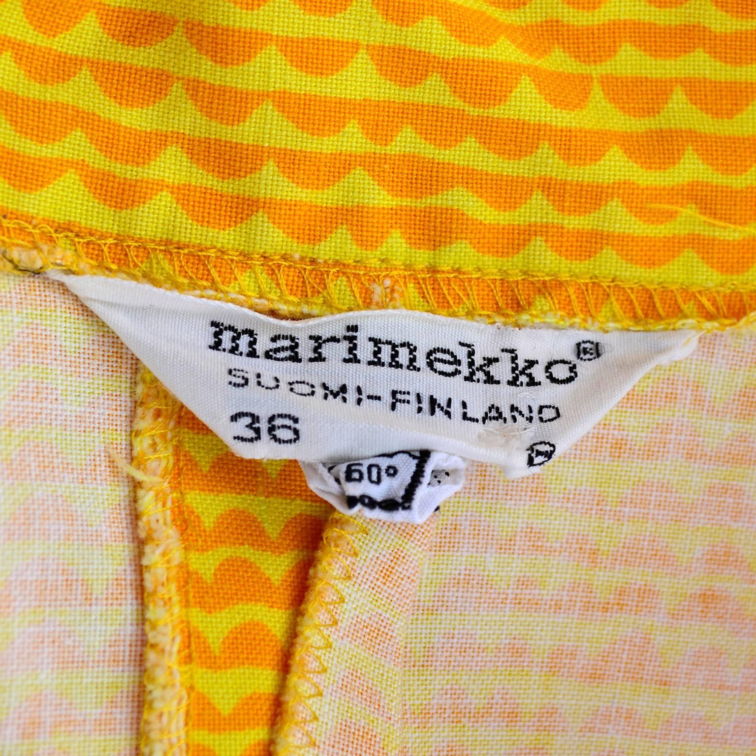 Vintage Marimekko Vintage Summer Dress Orange Yellow Cotton Print 1