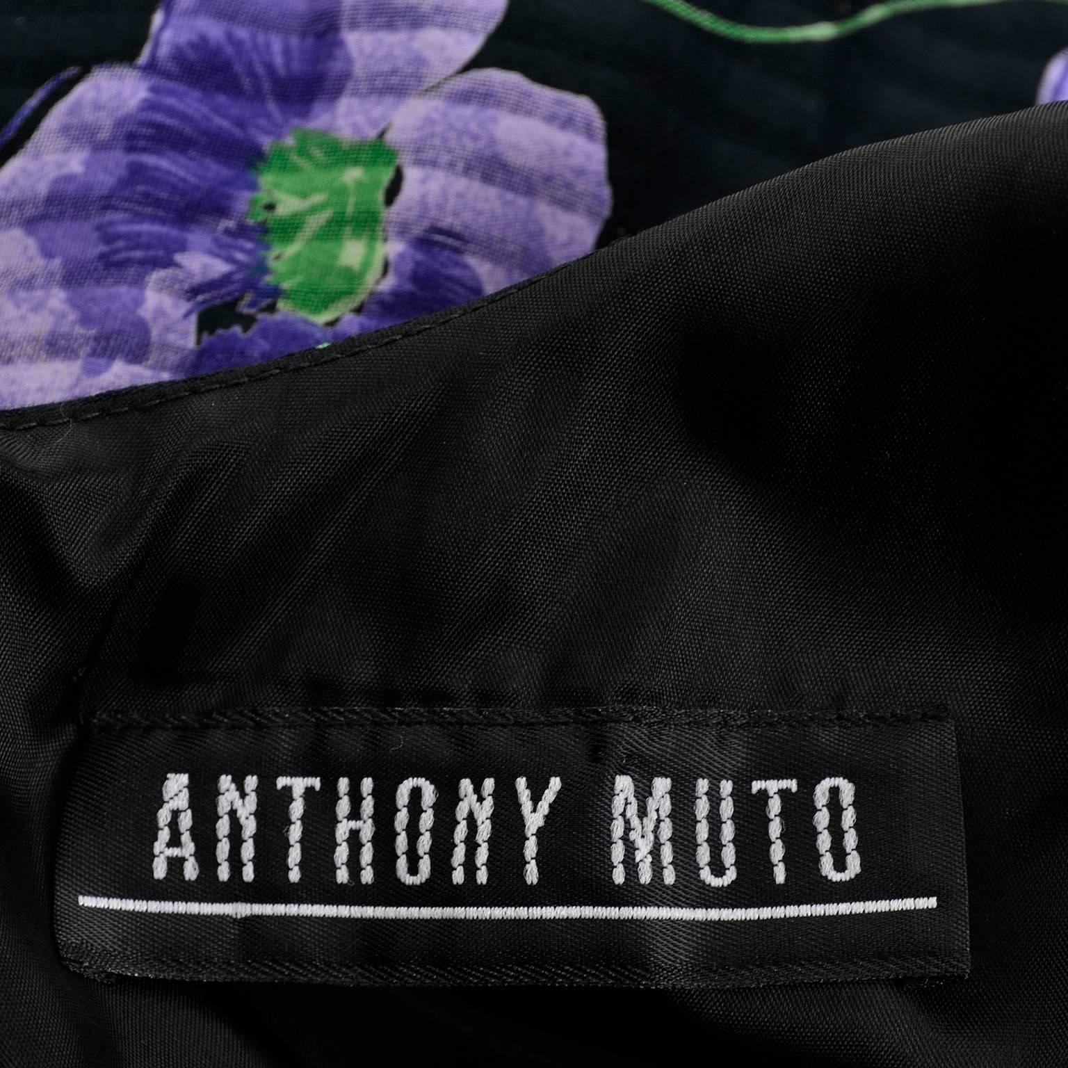 Women's Anthony Muto Vintage Purple & Black Floral Dress Size 4 For Sale
