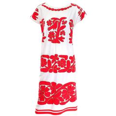1960s Vintage Embroidered Central American Dress Red Birds Estate Collection 7