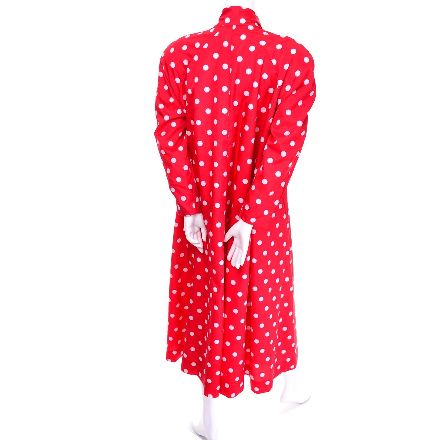 1980s Victor Costa Bergdorfs Red w White Polka Dots Summer Evening Swing Coat 1