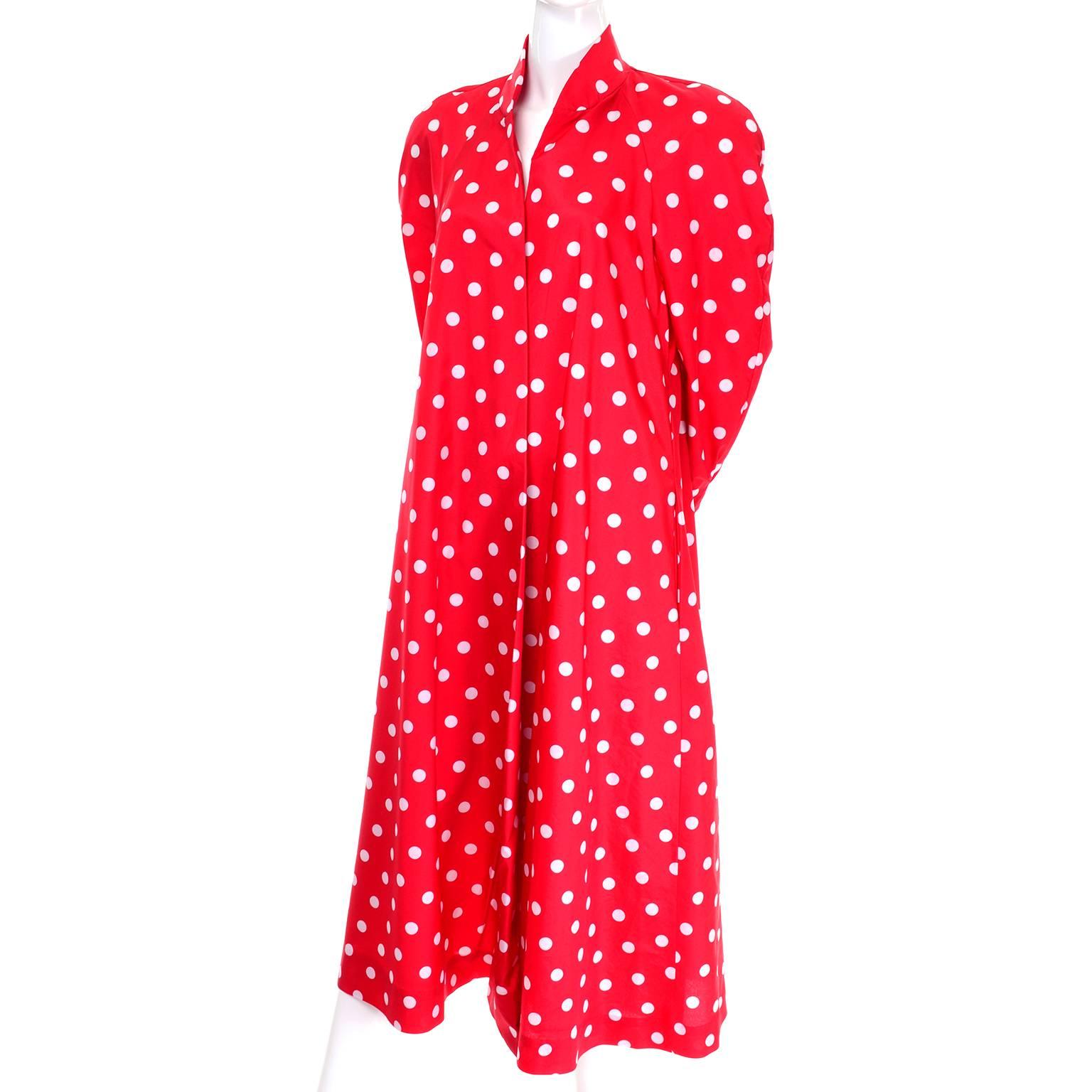 1980s Victor Costa Bergdorfs Red w White Polka Dots Summer Evening Swing Coat 2