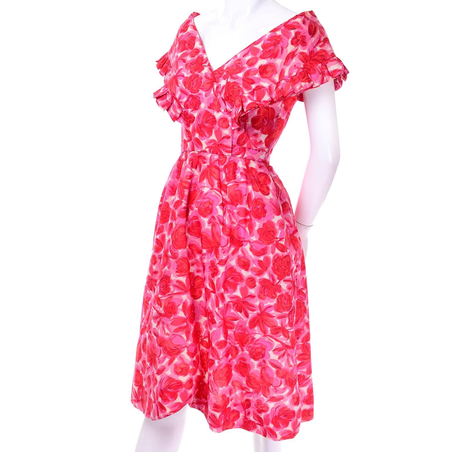 pink floral silk dress