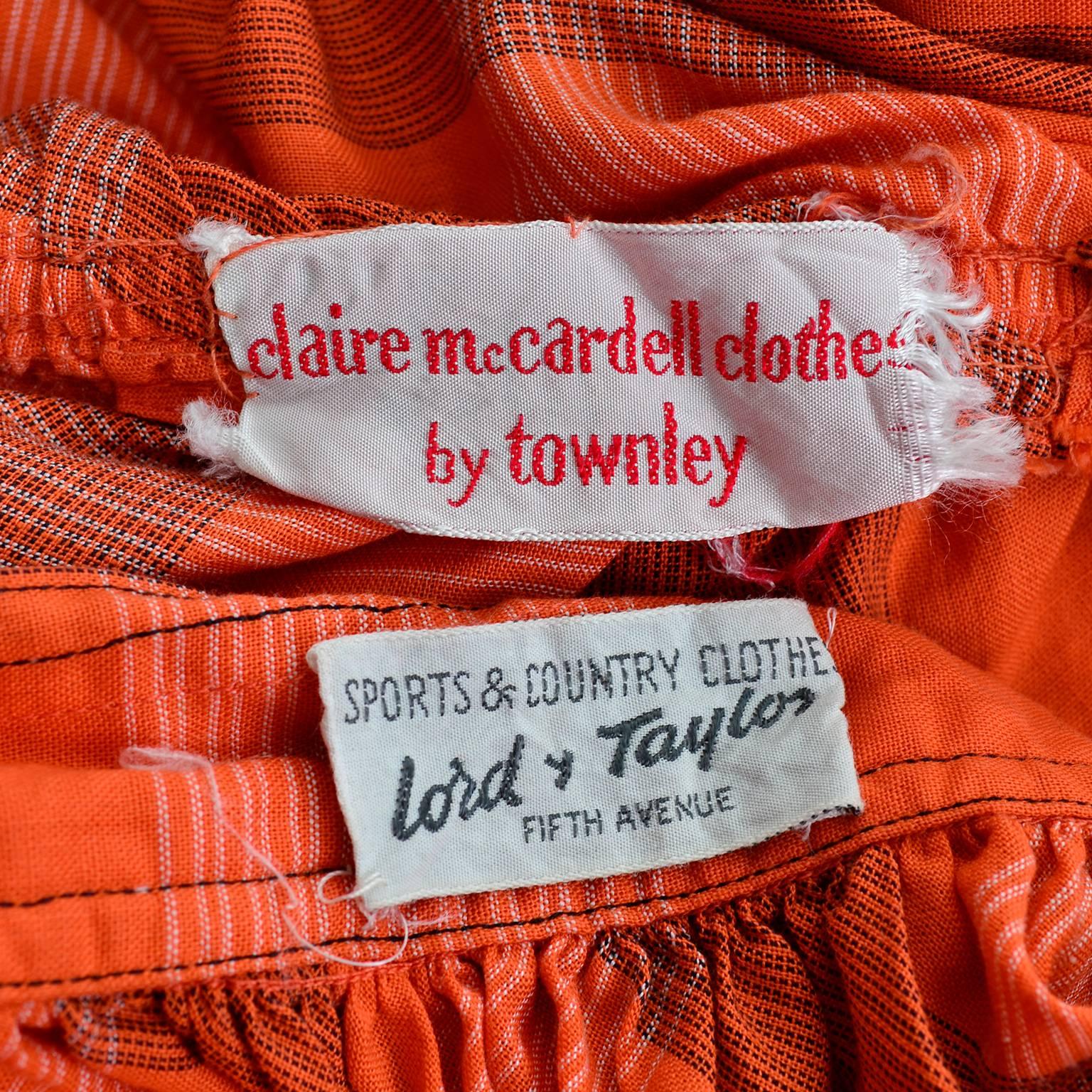 Vintage Claire McCardell Strapless Sundress Dress for Townley in Orange Plaid  In Excellent Condition In Portland, OR