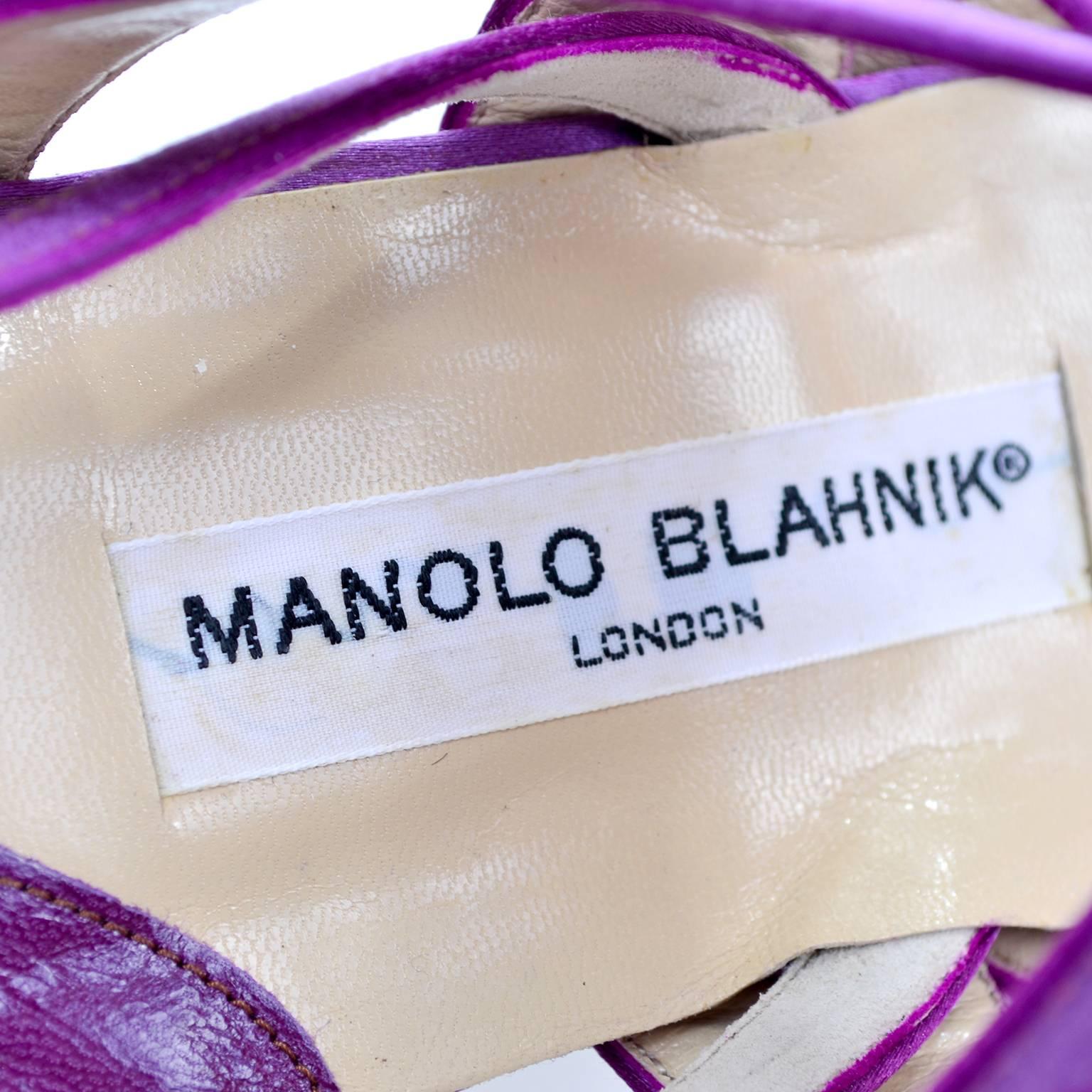 New Vintage Manolo Blahnik Purple Satin Vintage Shoes With Rhinestone Buckles 39 2