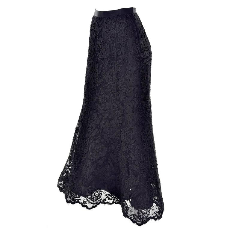 Oscar de la Renta Vintage Guipure Lace Black Long Evening Trumpet Skirt ...