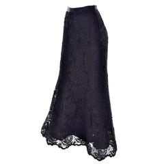 Oscar de la Renta Vintage Guipure Lace Black Long Evening Trumpet Skirt