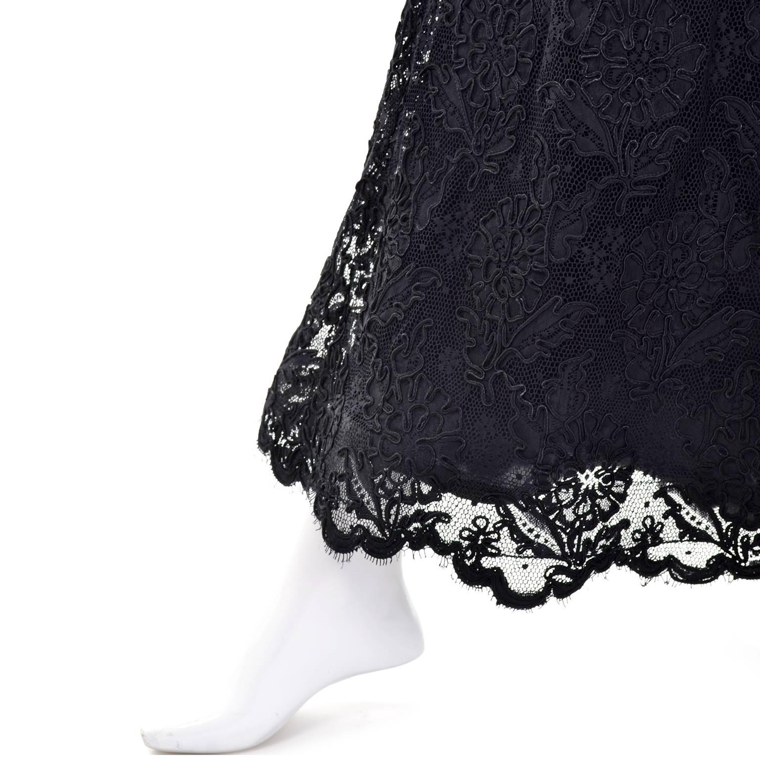 Oscar de la Renta Vintage Guipure Lace Black Long Evening Trumpet Skirt In Excellent Condition In Portland, OR