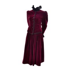 Yves Saint Laurent YSL Burgundy Velvet & Taffeta Russian Inspired Jacket & Skirt 11