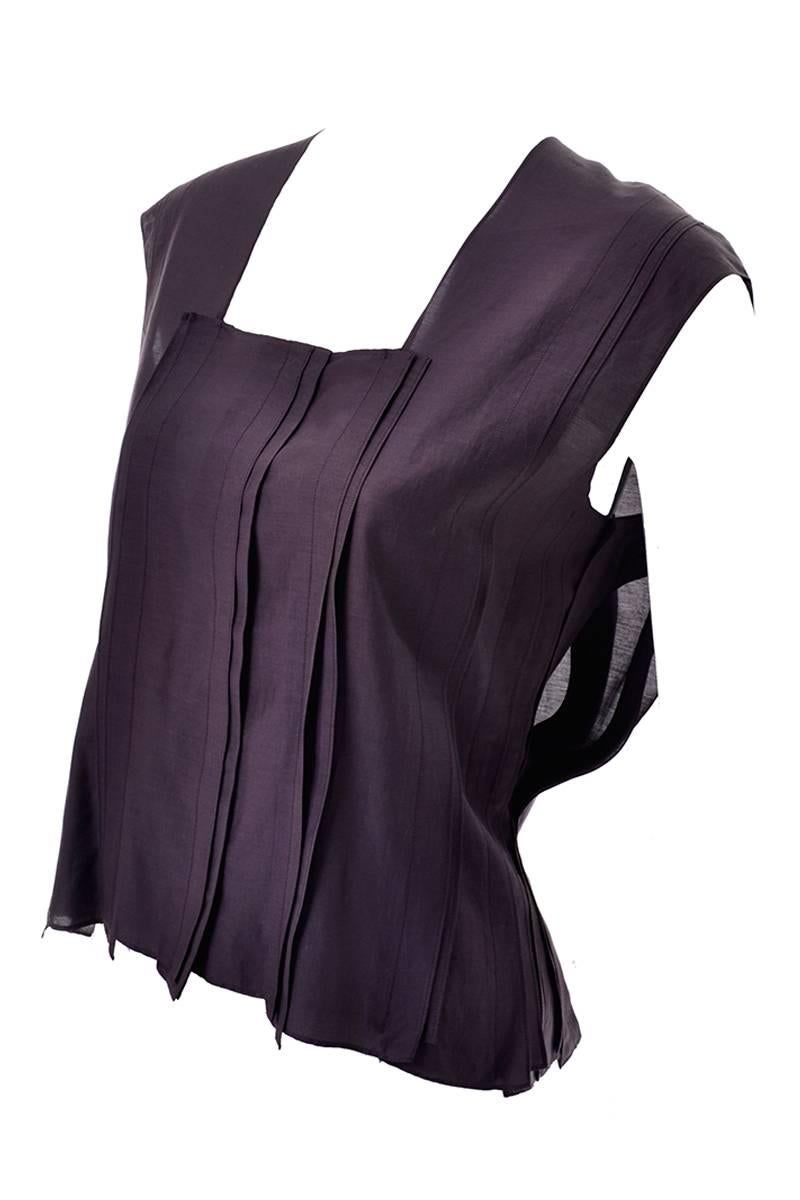 Yves Saint Laurent Aubergine Purple Sleeveless Cotton top In Excellent Condition In Portland, OR