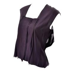 YSL Yves Saint Laurent Aubergine Sleeveless Cotton top with Split Side Panels 3
