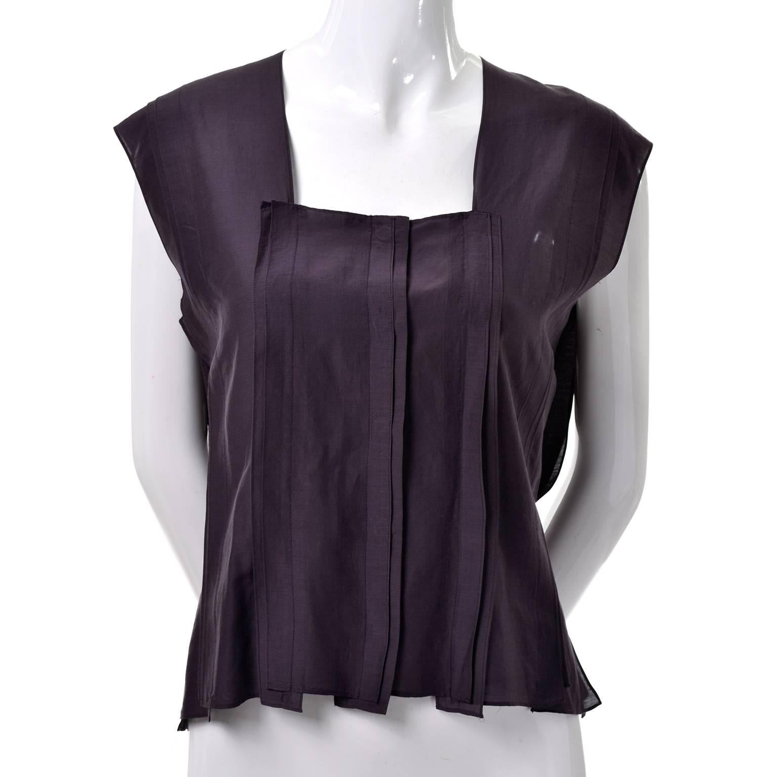 Black Yves Saint Laurent Aubergine Purple Sleeveless Cotton top