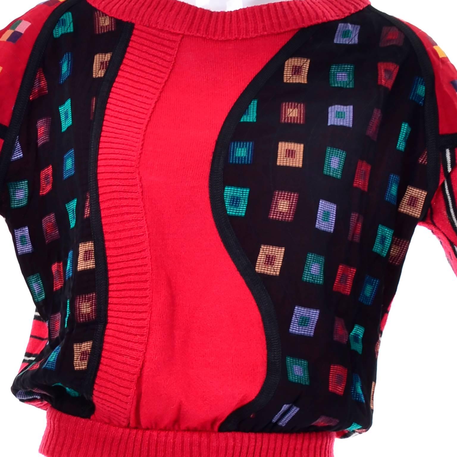1980s Vintage Koos Van Den Akker Mixed Pattern Silk Sweater In Excellent Condition In Portland, OR