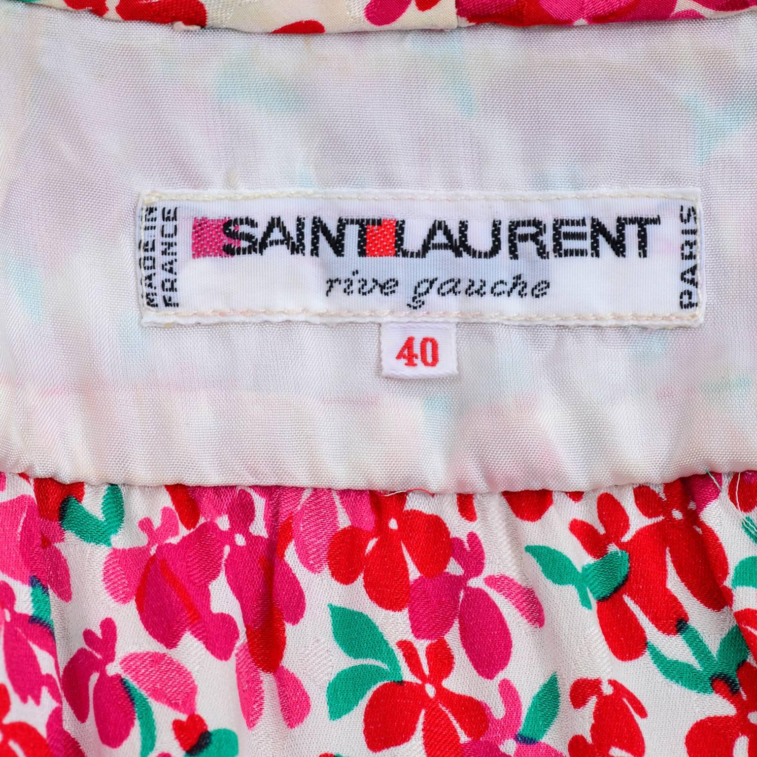 1970s Yves Saint Laurent YSL Vintage Dress in Pink Floral Silk Print 3