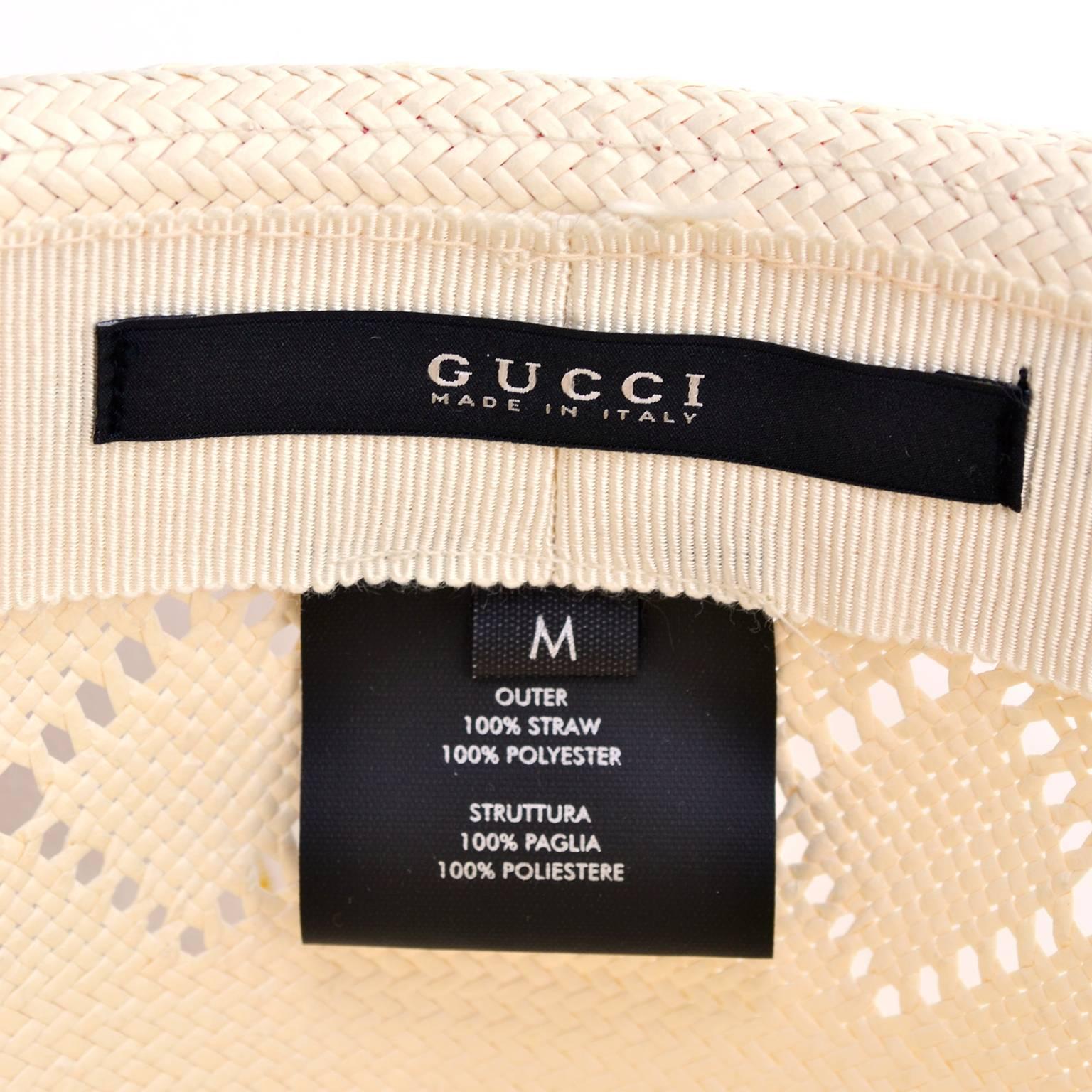 Women's or Men's Unworn Gucci Natural Straw Fedora Hat With Orange Ribbon and Bow Medium