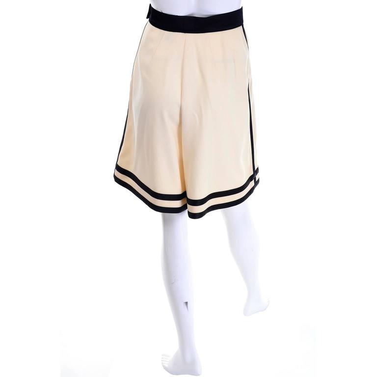 Escada Couture Vintage High Waisted Culotte Shorts Ivory Wool With Black Trim For Sale at 1stdibs