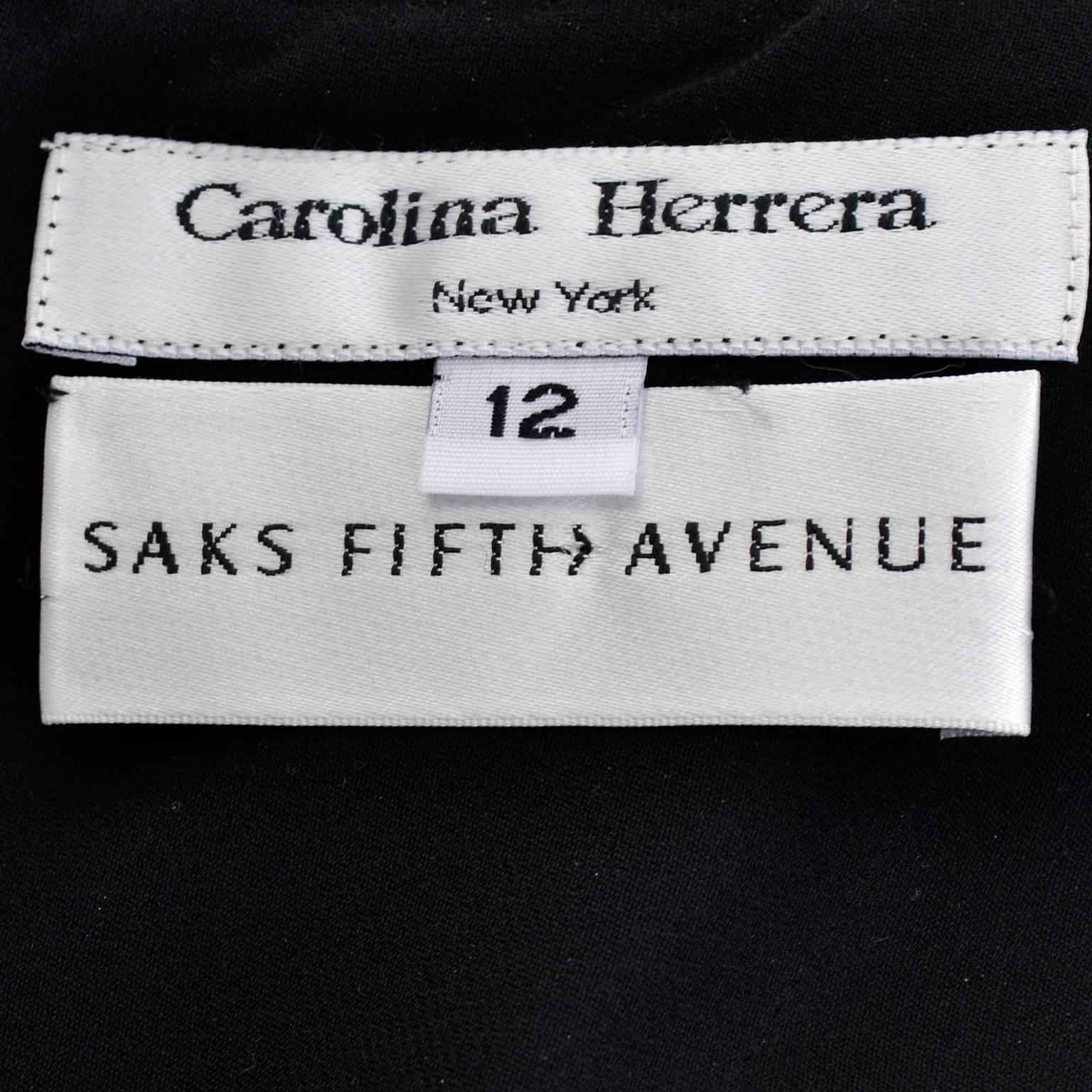 1990s Black Vintage Carolina Herrera Silk Dress With Feather Beaded Overdress 5