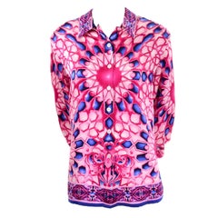Escada Saks Fifth Avenue Vintage Silk Blouse in Abstract Pink & Blue Bold Print