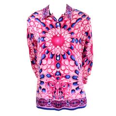 Escada Saks Fifth Avenue Vintage Silk Blouse in Abstract Pink and Blue Print 12