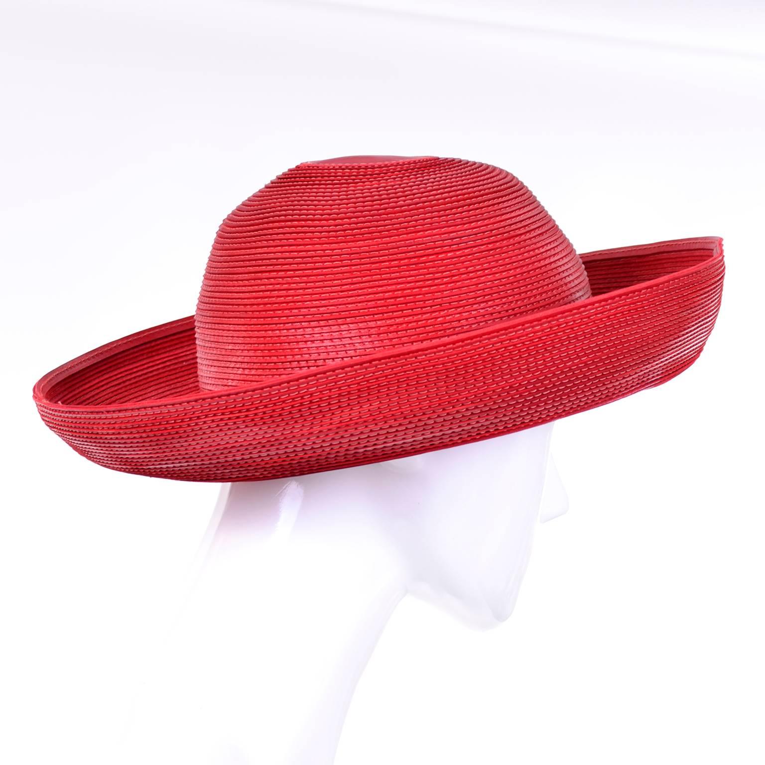 red leather bucket hat
