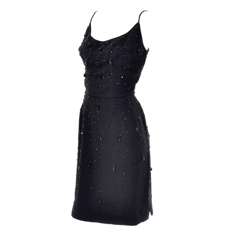 Vintage 1960s Black Crepe Little Black Dress With Black Faceted Beads 8 ...