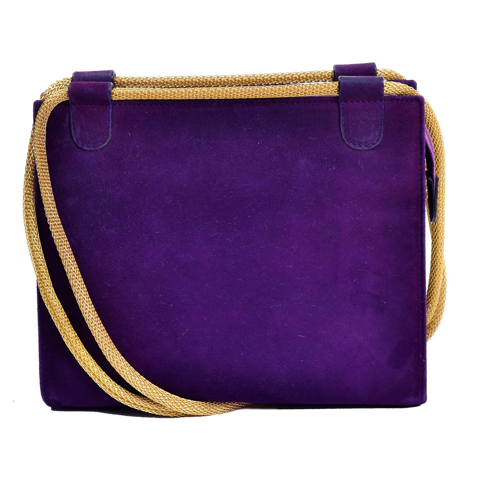 Walter Steiger Vintage Purple Suede Handbag Evening Bag W Gold Shoulder ...