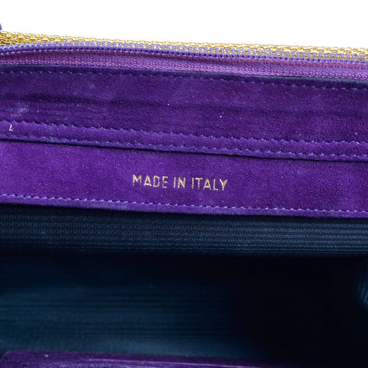 Women's Walter Steiger Vintage Purple Suede Handbag Evening Bag W Gold Shoulder Straps