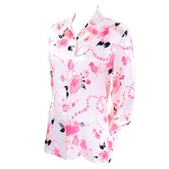 Escada Margaretha Ley Vintage Silk Pink and Black Poodle Blouse Size 38 10