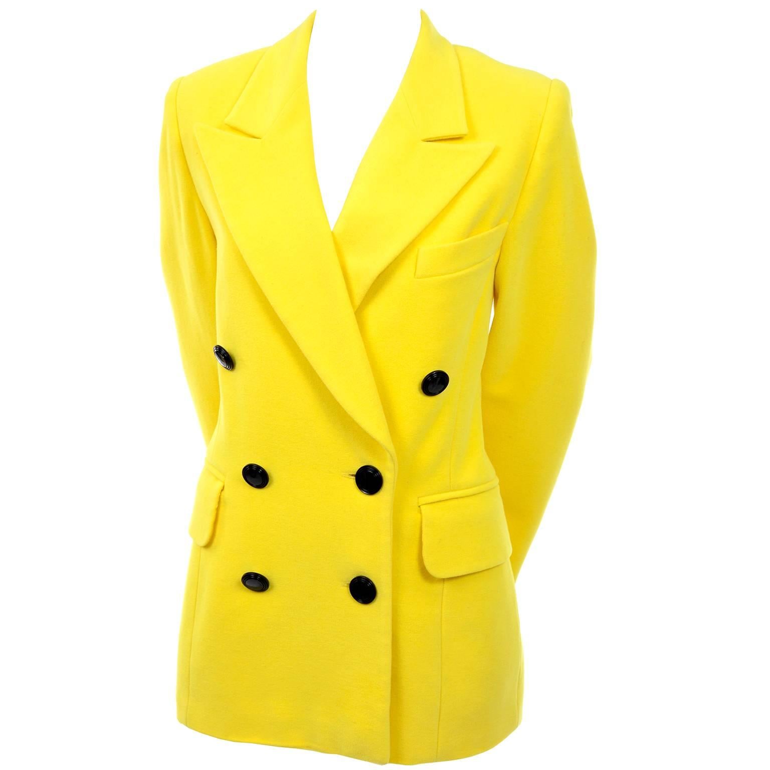 1980s Escada by Margaretha Ley Vintage Yellow Cashmere & Wool Blazer 