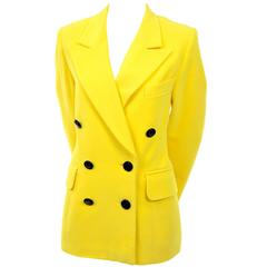 1980s Escada by Margaretha Ley Vintage Yellow Cashmere & Wool Blazer 