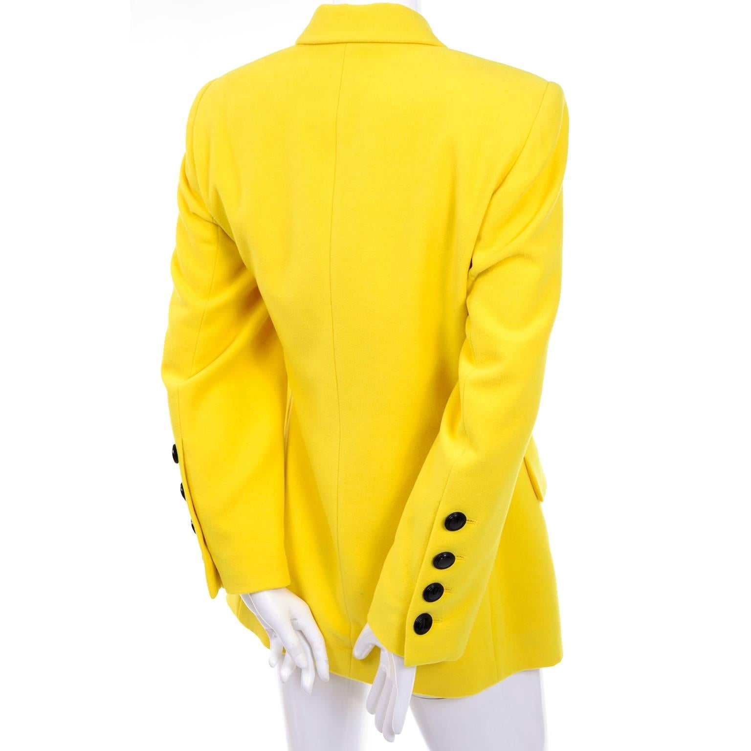 1980s Escada by Margaretha Ley Vintage Yellow Cashmere & Wool Blazer In Excellent Condition In Portland, OR