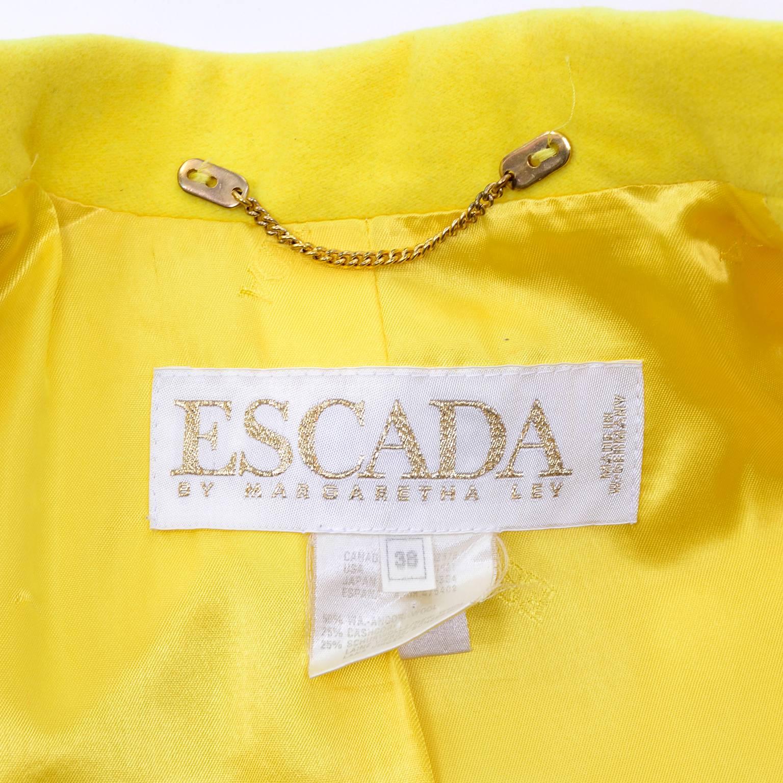 1980s Escada by Margaretha Ley Vintage Yellow Cashmere & Wool Blazer  1