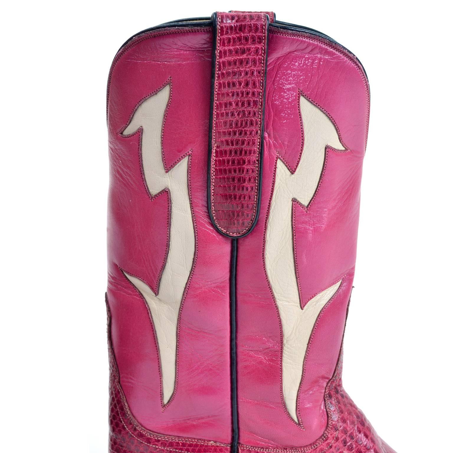 Vintage Tom Taylor Pink Cowboy Boots Santa Fe Custom Leather & Snakeskin 7 In Excellent Condition In Portland, OR
