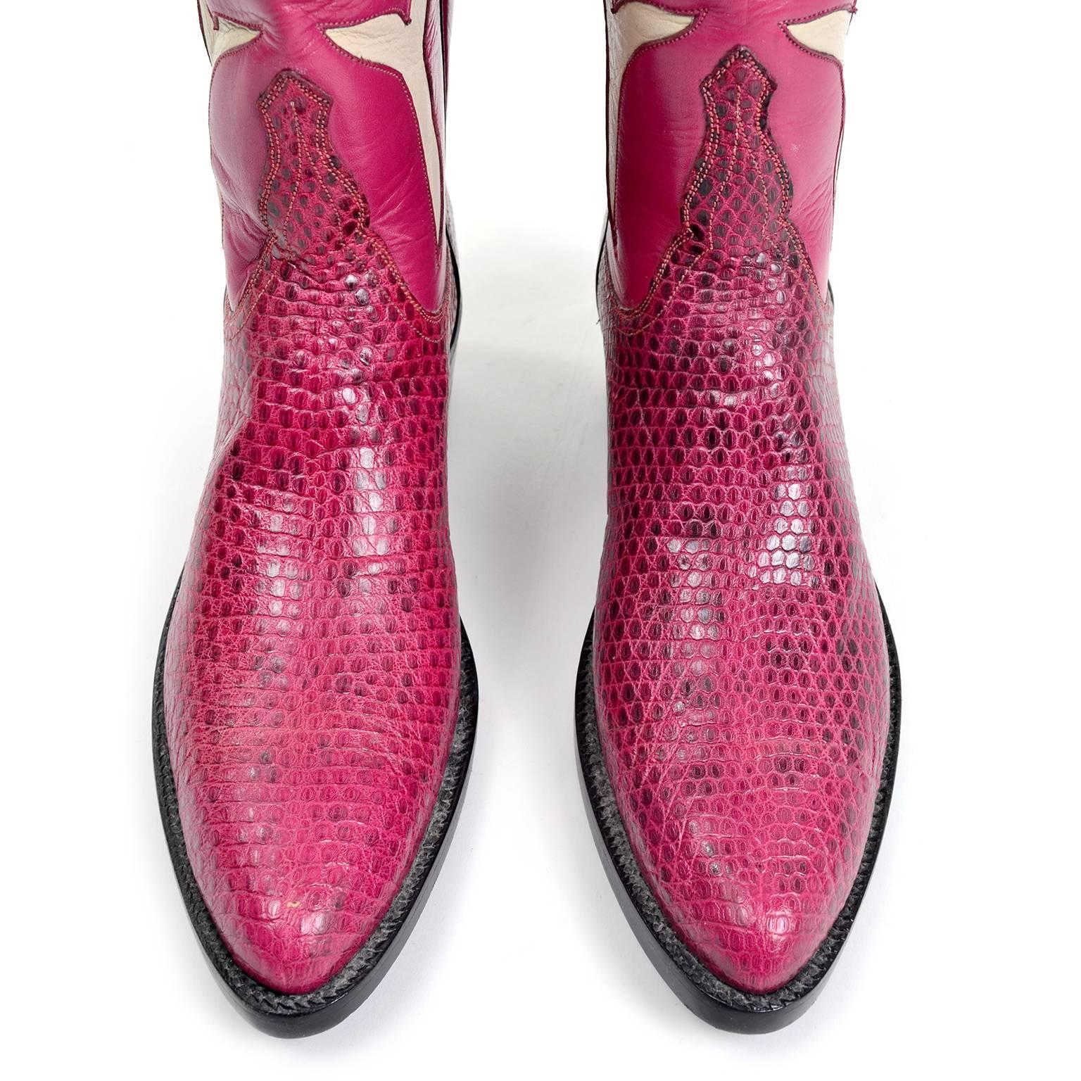 Women's Vintage Tom Taylor Pink Cowboy Boots Santa Fe Custom Leather & Snakeskin 7