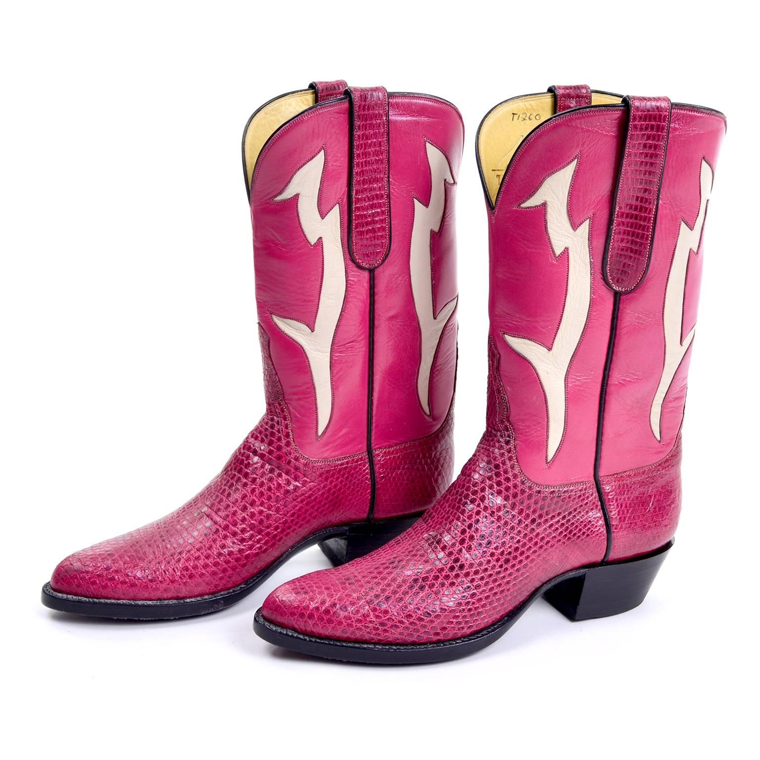 Vintage Tom Taylor Pink Cowboy Boots Santa Fe Custom Leather & Snakeskin 7 1