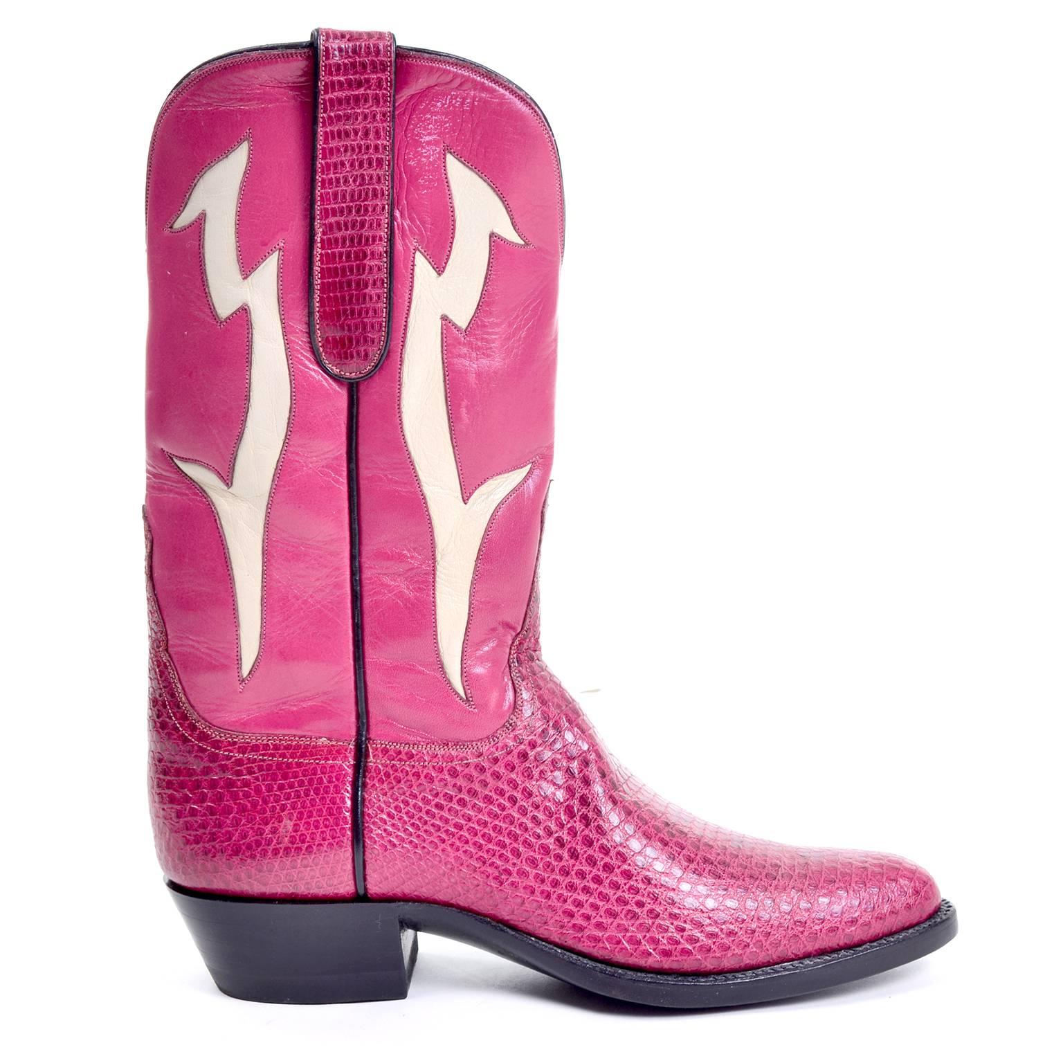 Vintage Tom Taylor Pink Cowboy Boots Santa Fe Custom Leather & Snakeskin 7 2