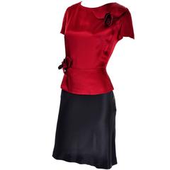Vintage Moschino Red and Black Color Block Dress With Mini Peplum and Flower 5