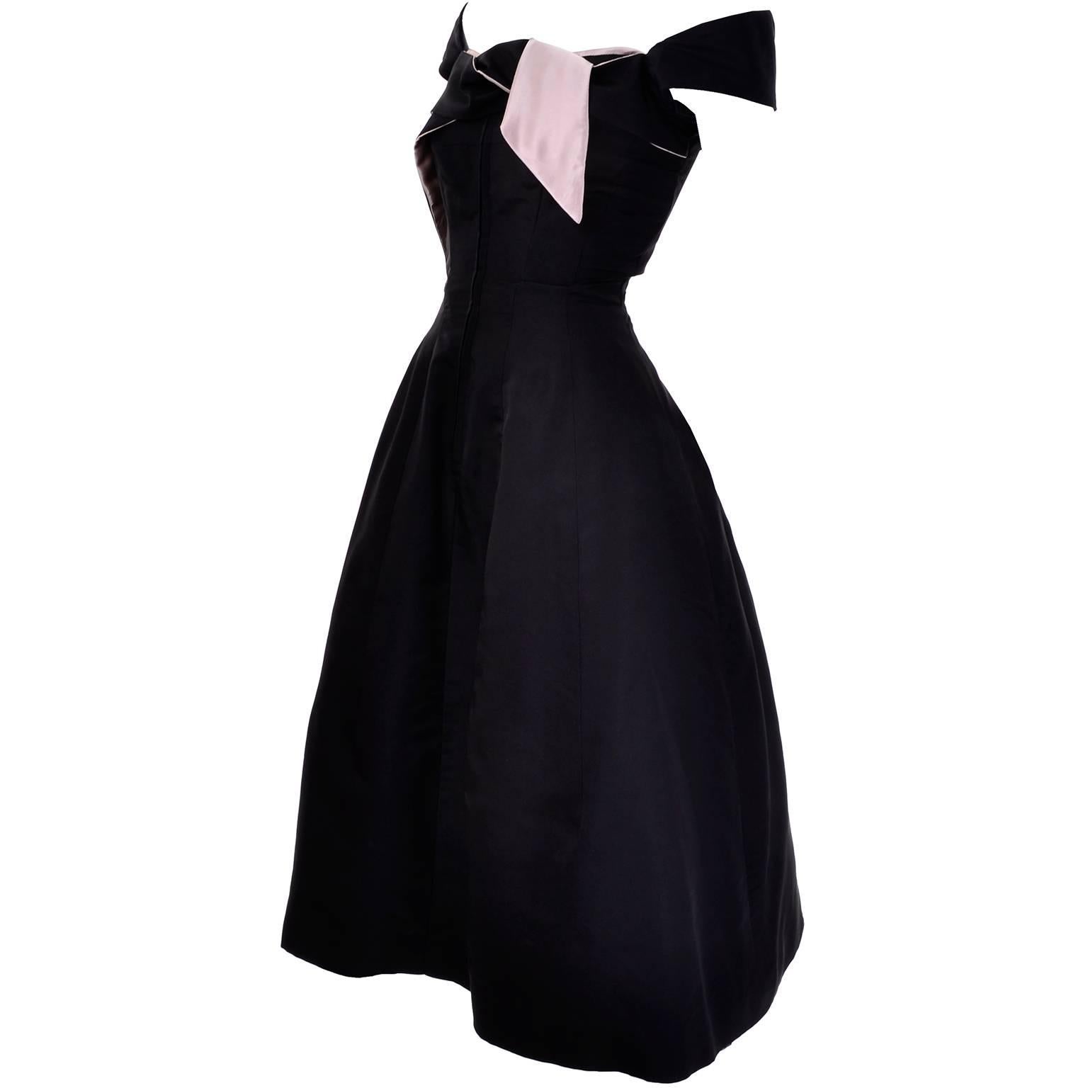 Rare Vintage Nettie Rosenstein Black Dress With Pink Silk Trim