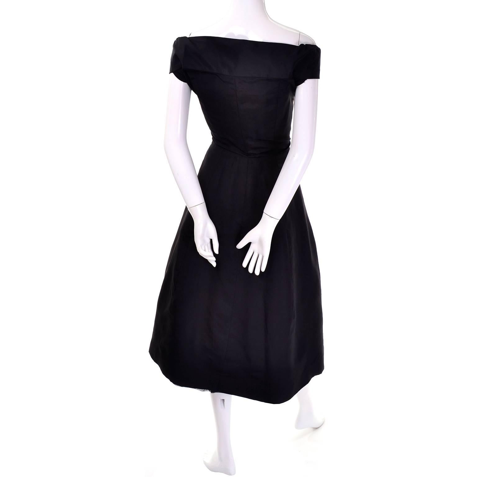 Women's Rare Vintage Nettie Rosenstein Black Dress With Pink Silk Trim