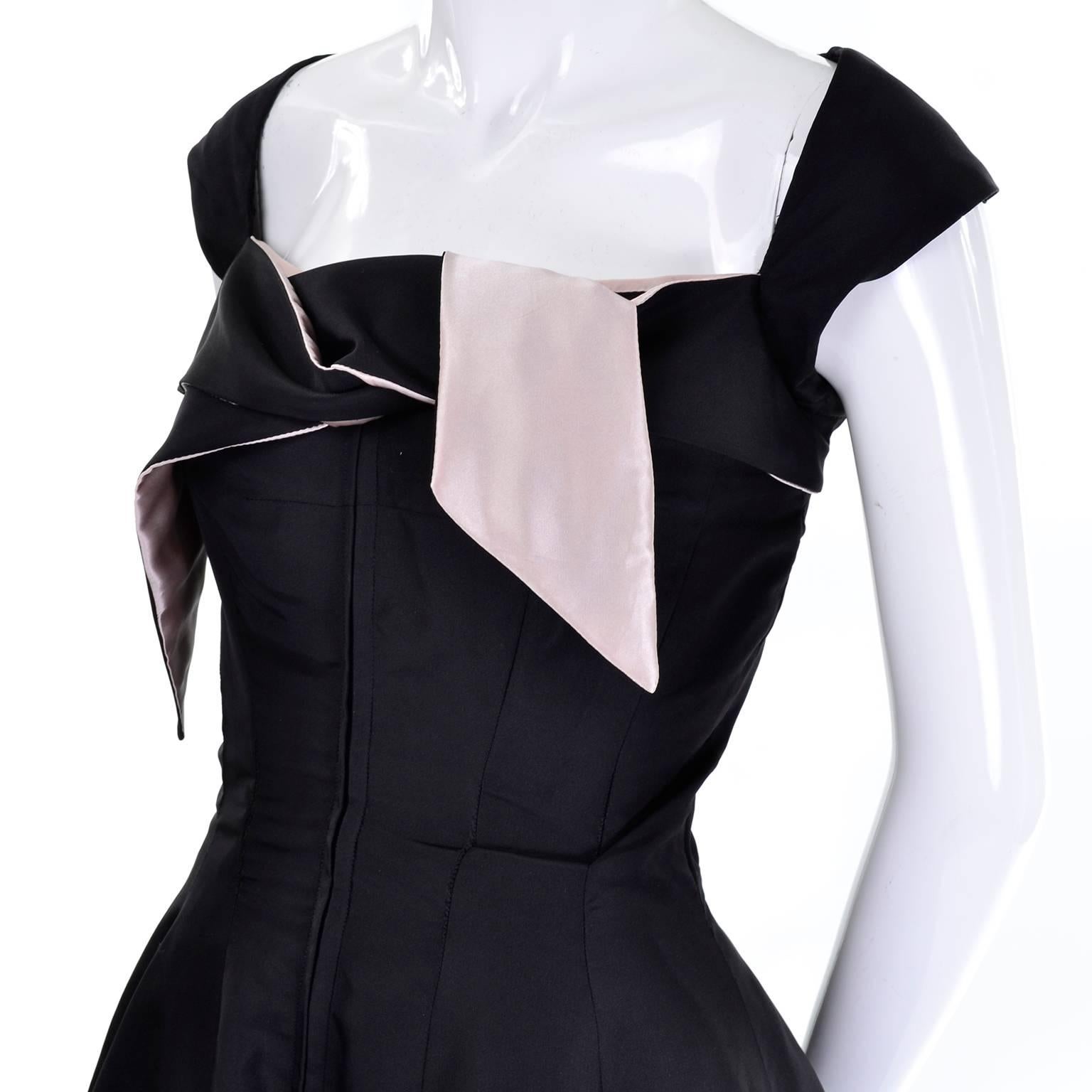 Rare Vintage Nettie Rosenstein Black Dress With Pink Silk Trim 2
