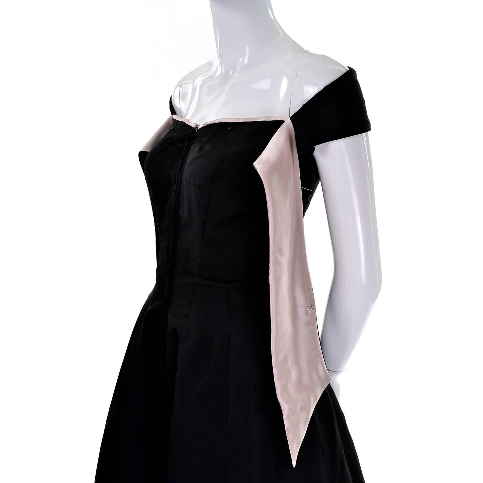 Rare Vintage Nettie Rosenstein Black Dress With Pink Silk Trim 3